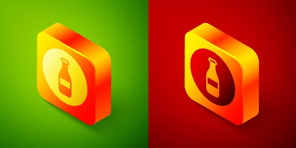 Isometric Bottle icon isolated on green and red background. Square button. Vector — 图库矢量图片