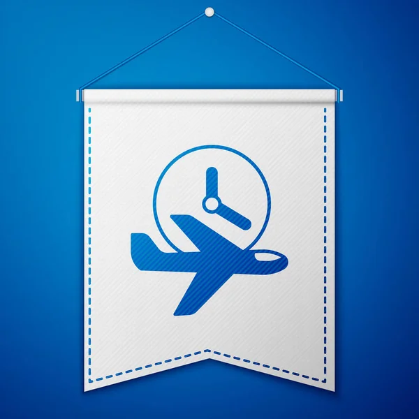 Blue Flight time icon isolated on blue background. White pennant template. Vector — Stockový vektor