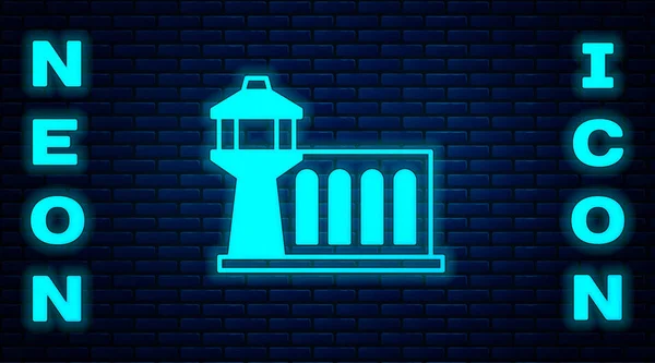 Glowing neon Airport control tower icon isolated on brick wall background. Vector — Stock Vector