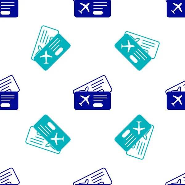Mavi Havayolu bilet ikonu beyaz arka planda izole edilmiş kusursuz desen. Uçak bileti. Vektör