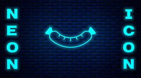 Glowing neon Sausage icon isolated on brick wall background. Grilled sosis dan aroma tanda. Vektor - Stok Vektor