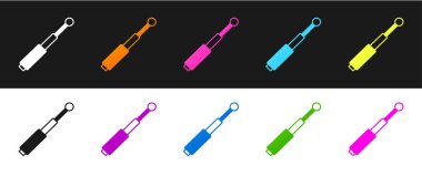 Set Telescopic baton icon isolated on black and white background. Vector