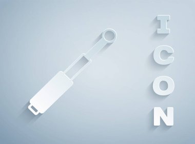 Paper cut Telescopic baton icon isolated on grey background. Paper art style. Vector