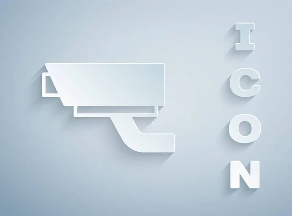 Paper cut Security camera icon isolated on grey background. Gaya seni kertas. Vektor - Stok Vektor