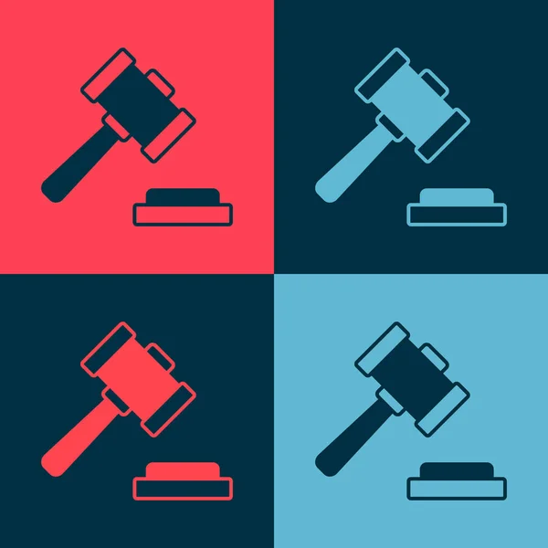 Pop art Judge gavel icon isolated on color background. Gavel for adjudication of sentences and bills, court, justice. Auction hammer. Vector — Stock Vector