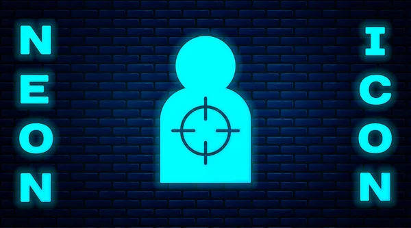 Glowing neon Human target sport for shooting icon isolated on brick wall background. Clean target with numbers for shooting range or shooting. Vector — ストックベクタ