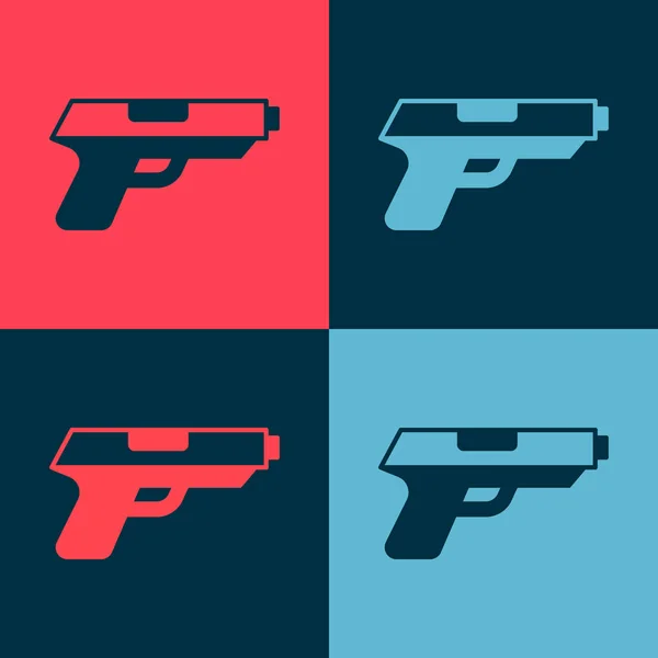 Pop art Pistol of pistool pictogram geïsoleerd op kleur achtergrond. Politie of militair pistool. Klein vuurwapen. Vector — Stockvector