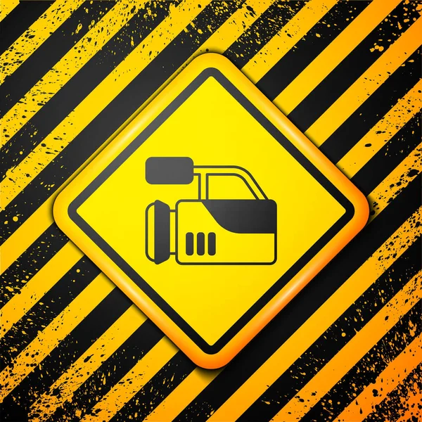 Siyah Sinema kamera ikonu sarı arkaplanda izole edildi. Video kamera. Film tabelası. Film projektörü. Uyarı işareti. Vektör