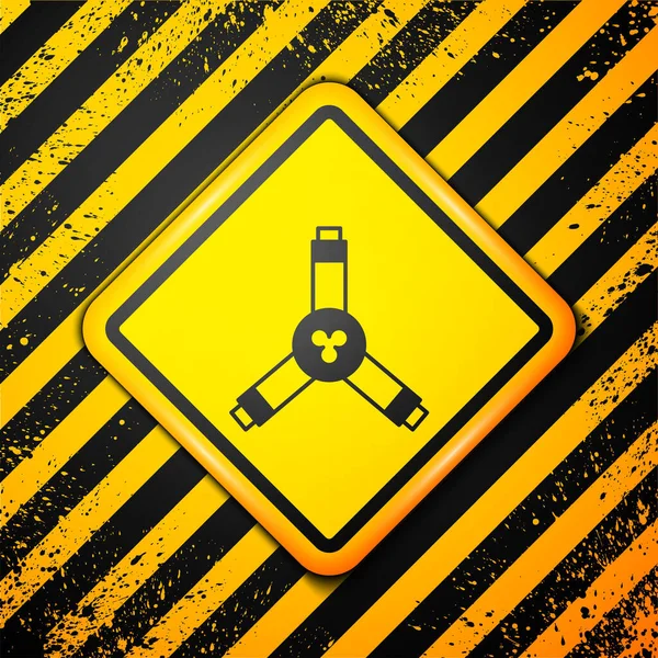 Black Skateboard Y-tool icon isolated on yellow background. Warning sign. Vector — Διανυσματικό Αρχείο