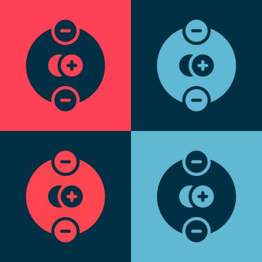 Pop Art Atom simgesi renk arkaplanında izole edildi. Bilimin, eğitimin, nükleer fiziğin, bilimsel araştırmaların sembolü. Vektör