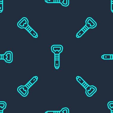 Yeşil çizgi şişe açacağı simgesi mavi arkaplanda izole edilmiş pürüzsüz desen. Vektör