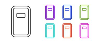 Siyah çizgi polis saldırı kalkanı ikonu beyaz arka planda izole edildi. Simgeleri renklendirin. Vektör