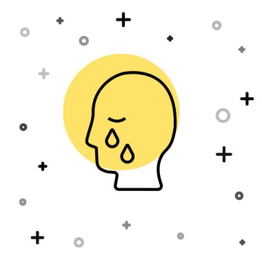 Siyah Çizgili Adam, beyaz arka planda izole edilmiş cenaze kederi simgesini mezarına gömdü. Üzüntü, üzüntü, keder, ölüm duygusu. Rastgele dinamik şekiller. Vektör