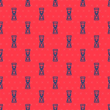 Mavi çizgi. Kırmızı zemin üzerinde kum ikonu akan kum saati izole edilmiş. Kum saati işareti. İş ve zaman yönetimi kavramı. Vektör