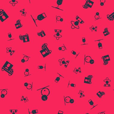 Set Wooden barrel for wine, Wine glass, truck and Farmer the hat on seamless pattern. Vector