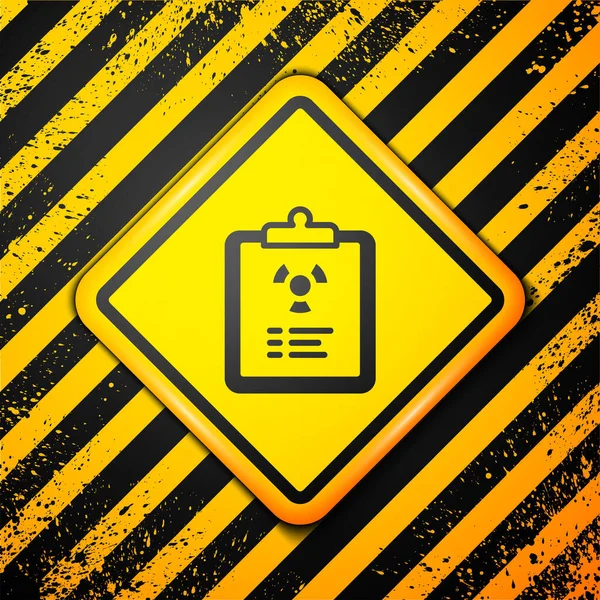 Black Radiation warning document icon isolated on yellow background. Text file. Warning sign. Vector — Stockvector