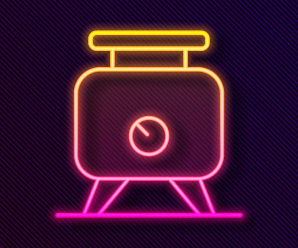 Glowing neon line Metal tank with grape juice as alcoholic fermentation icon isolated on black background. Vector — Wektor stockowy