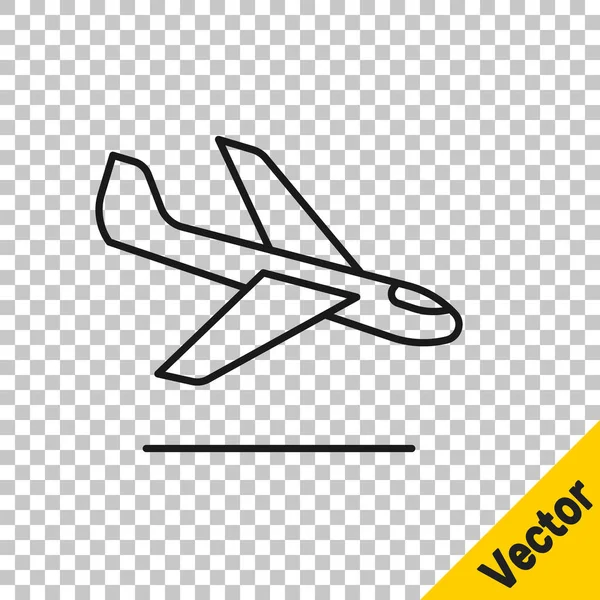 Linha preta Ícone de pouso do avião isolado em fundo transparente. Símbolo de transporte aéreo. Vetor — Vetor de Stock