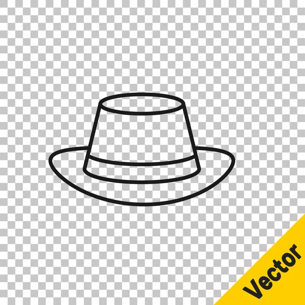 Черная линия oktoberfest иконка шляпы изолированы на прозрачном фоне. охотничья шляпа с пером. Немецкая шляпа. вектор — стоковый вектор