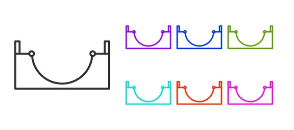 Black Line Skate Park Symbol isoliert auf weißem Hintergrund. Set aus Rampe, Rolle, Treppe für einen Skatepark. Extremsport. Setzen Sie Symbole bunt. Vektor — Stockvektor