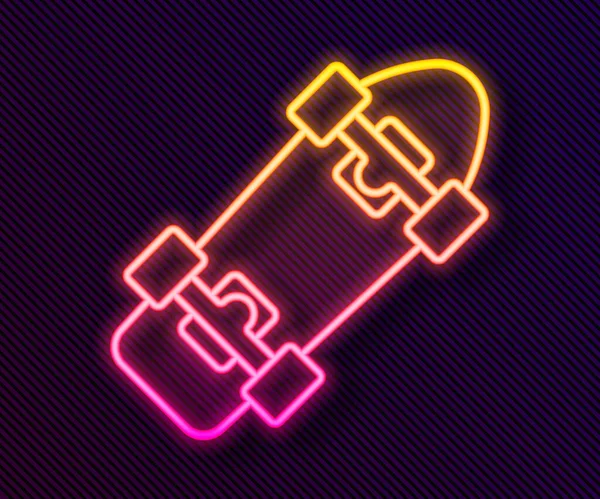 Gloeiende neon lijn Skateboard icoon geïsoleerd op zwarte achtergrond. Extreme sport. Sportuitrusting. Vector — Stockvector