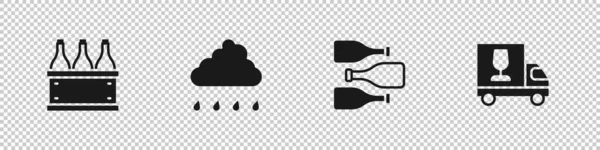 Set Bottles of wine in box, Cloud with rain, and Wine truck icon. Vector — Archivo Imágenes Vectoriales