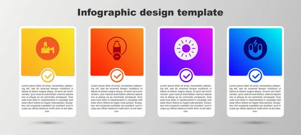 Set Factory production, Lactose free, Sun and Magnet. Business infographic template. Vector — Vector de stock