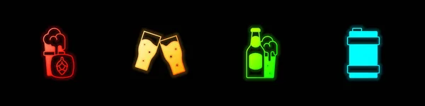 Набор стакан пива,, бутылки пива и стекла и металла бочонок икона. вектор — стоковый вектор