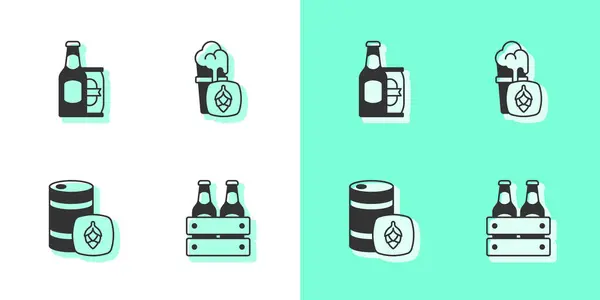 Set Pack of beer bottles, Beer and can, Metal keg and Glass icon. Vector — Vector de stock