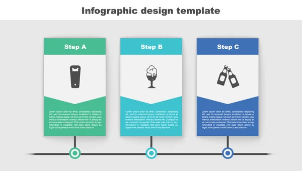 Set Bottle opener, Glass of beer and Beer bottle. Business infographic template. Vector — Archivo Imágenes Vectoriales