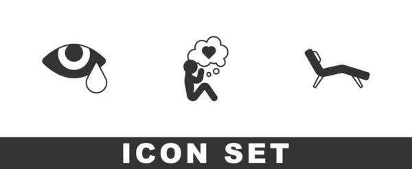 Set Tear cry eye, Head with heart and Armchair icon. Vector — Vector de stock