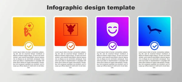 Set Head with heart, Rorschach test, Comedy theatrical mask and Armchair. Business infographic template. Vector — ストックベクタ