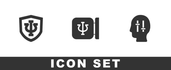 Set Psychology, Psi, and Solution to the problem icon. Vector — Vettoriale Stock