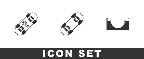 Set Broken skateboard, Skateboard and park icon. Vector — Stockvector