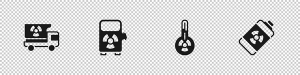 Set Truck with radiation materials, Electric car charging station, Meteorology thermometer and Nuclear energy battery icon. Vector — Archivo Imágenes Vectoriales