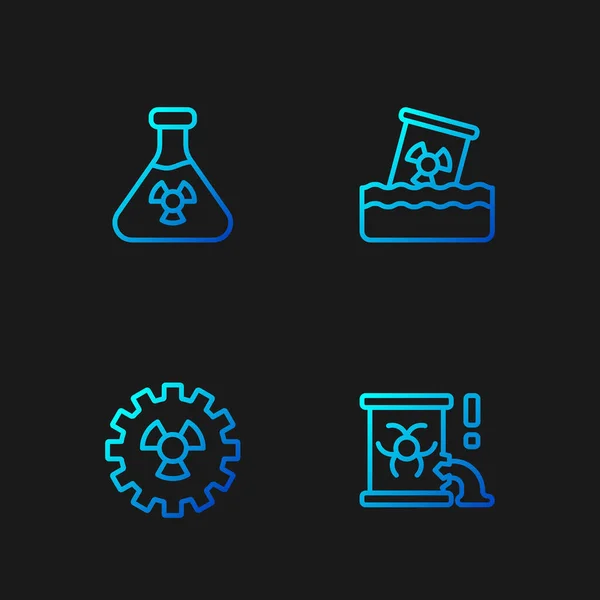 Set line Radioactive waste in barrel, , Test tube radiation and . Gradient color icons. Vector — Stok Vektör