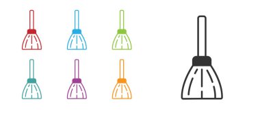 Siyah saplı süpürge simgesi beyaz arkaplanda izole edildi. Temizlik hizmeti konsepti. Simgeleri renklendirin. Vektör