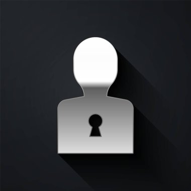 Psikoloji ikonundaki problemin gümüş çözümü siyah arka planda izole edilmiş. Anahtar. Akıl sağlığı terapisi. Uzun gölge tarzı. Vektör