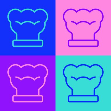 Pop Art Line Chef şapka simgesi renk arkaplanında izole edildi. Aşçılık sembolü. Aşçı şapkası. Vektör