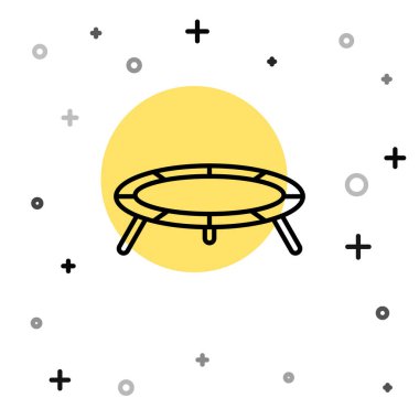 Beyaz arka planda siyah çizgili trambolin ikonu izole edilmiş. Rastgele dinamik şekiller. Vektör