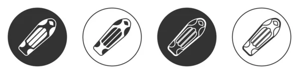 Icono de cubierta de monopatín negro aislado sobre fondo blanco. Deporte extremo. Equipamiento deportivo. Botón de círculo. Vector — Archivo Imágenes Vectoriales