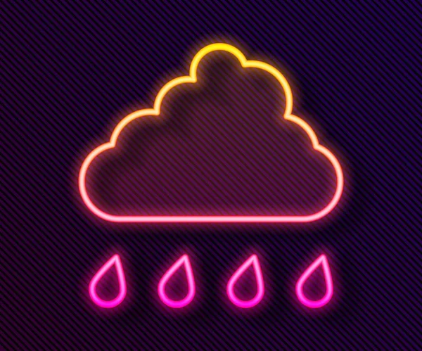 Brillante línea de neón Nube con icono de lluvia aislado sobre fondo negro. precipitación de nubes de lluvia con gotas de lluvia. Vector — Vector de stock