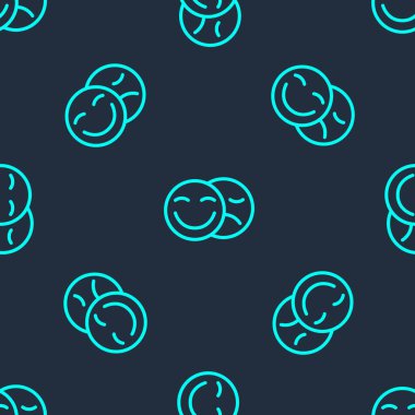 Yeşil çizgi komedi ve trajedi teatral maskeler ikonu mavi arka planda kusursuz desen izole etti. Vektör