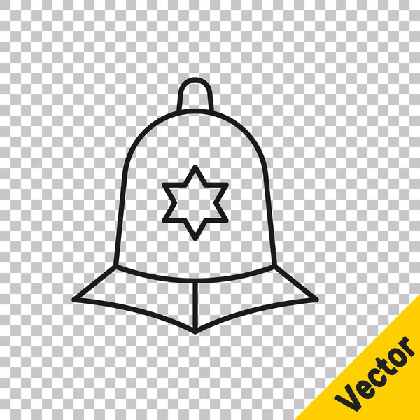 Icono del casco de la policía británica de línea negra aislado sobre fondo transparente. Vector — Archivo Imágenes Vectoriales