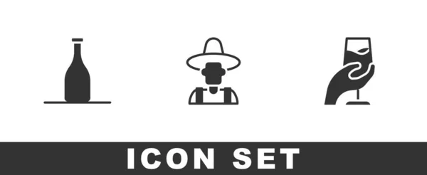 Set Bottle of wine, Farmer the hat and Wine tasting, degustation icon. Vector — Wektor stockowy