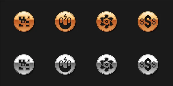 Set QR code, Magnet, Test tube and flask and Dollar symbol icon. Vector — Stockový vektor