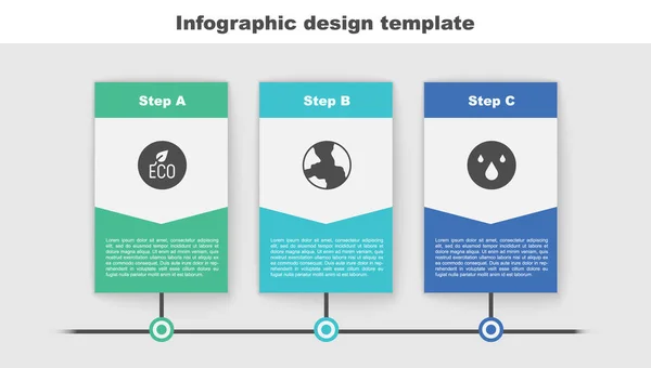 Set Leaf Eco symbole, dans le monde entier et la goutte d'eau. Modèle d'infographie d'entreprise. Vecteur — Image vectorielle