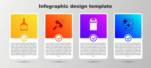 Set Dustpan, aspirateur, poubelle et service de nettoyage à domicile. Modèle d'infographie d'entreprise. Vecteur — Image vectorielle