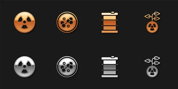 Set Radioactive, Molecule, waste in barrel and icon. Vector — Stockvector