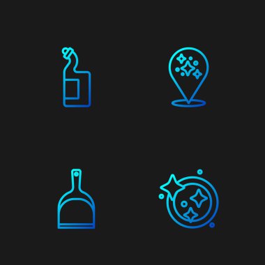 Bulaşık yıkama, faraş, bulaşık deterjanı ve ev temizleme servisi ayarlayın. Renk simgeleri. Vektör